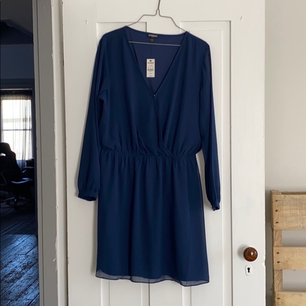 Express Navy Blue Long Sleeve Mini Dress